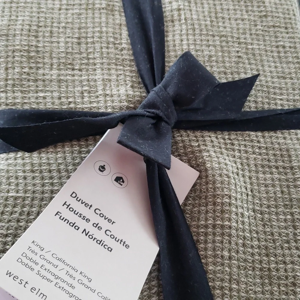 ❤️BUY 2 GET 1 FREE West Elm European Flax Linen Mini Waffle Duvet Cover, King